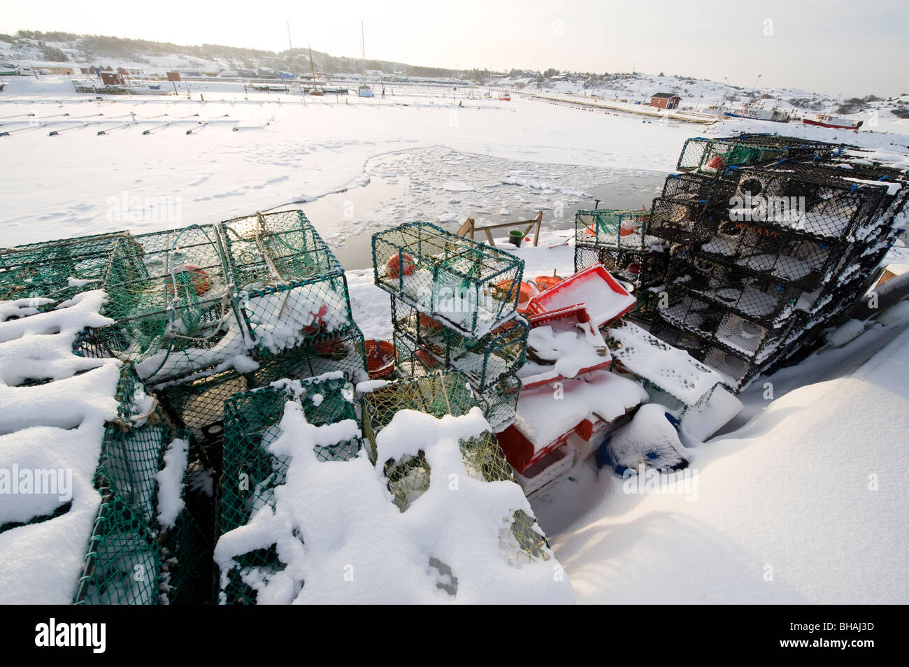 La pesca affronta in inverno, Svezia Foto Stock