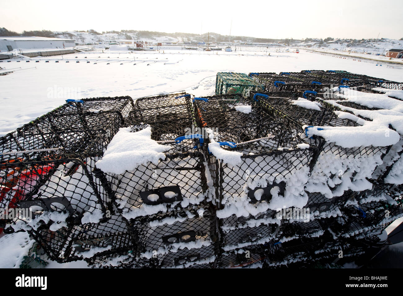 La pesca affronta in inverno, Svezia Foto Stock