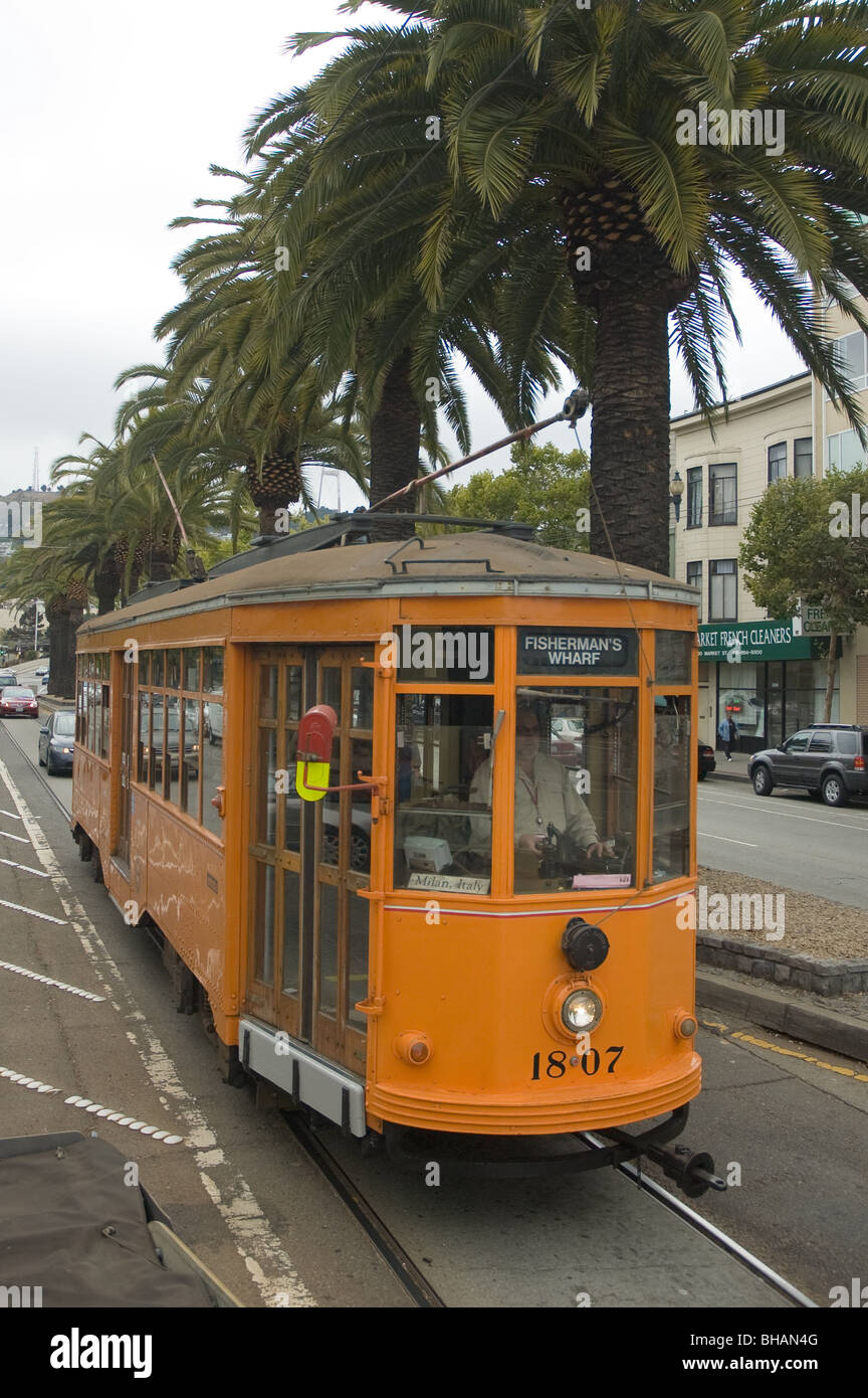 Tram storico su Market Street, San Francisco Foto Stock