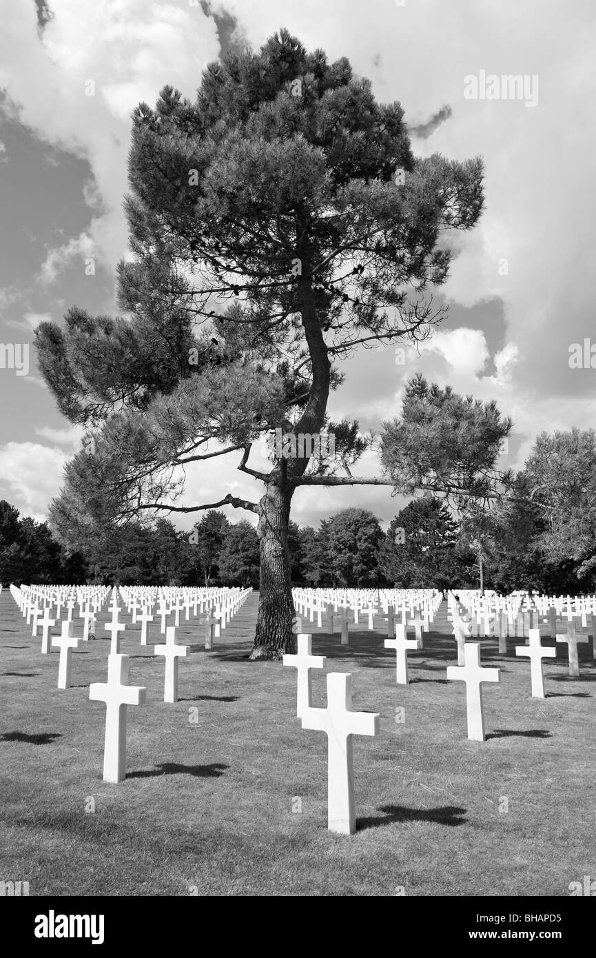 In bianco e nero la fotografia della Normandia American Cimitero e memoriale, Francia Foto Stock
