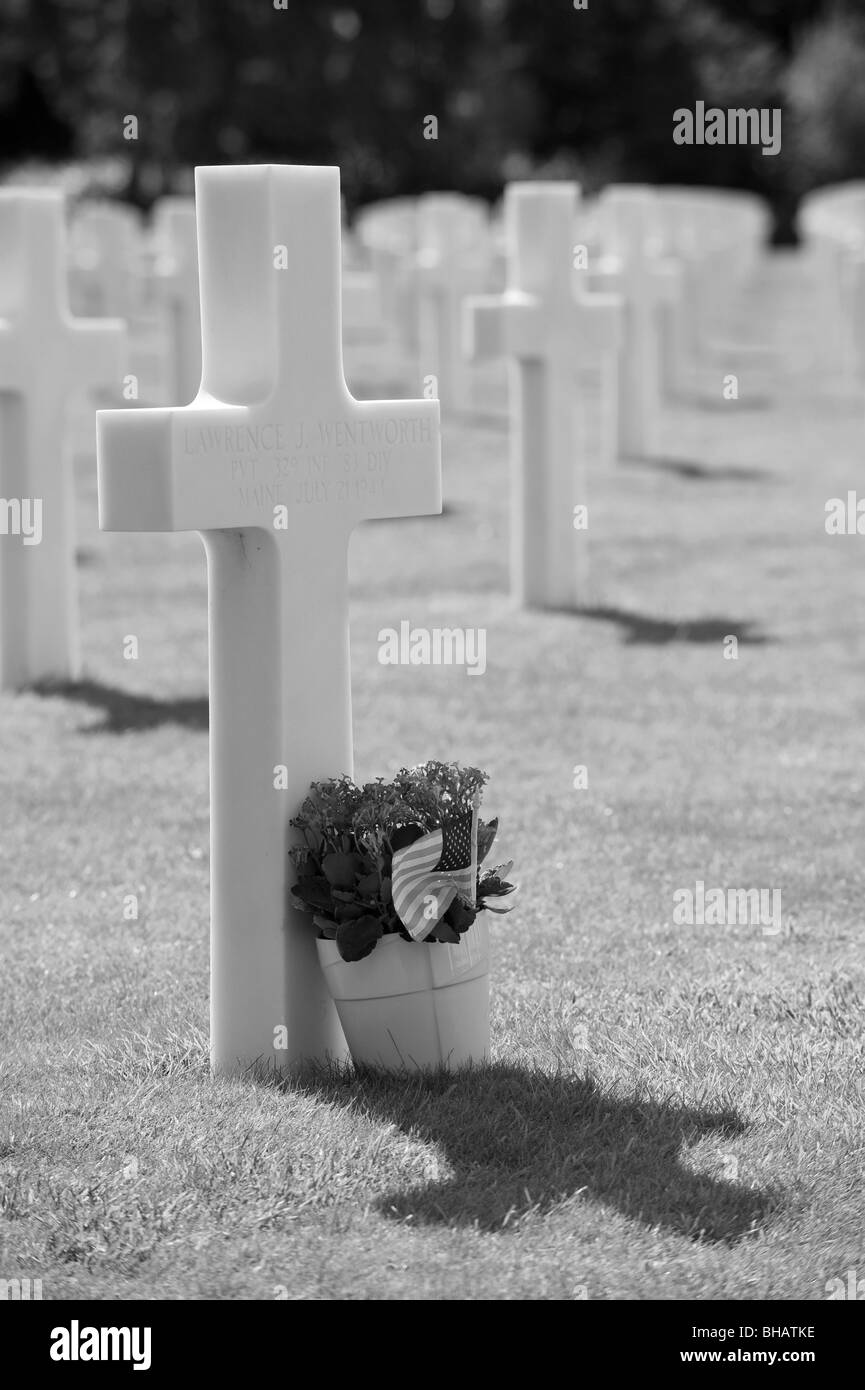 In bianco e nero la fotografia della Normandia American Cimitero e memoriale, Francia Foto Stock