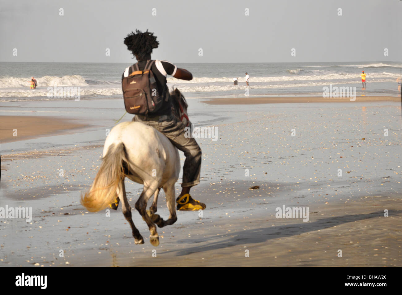 Passeggiate a cavallo sulla spiaggia, il Gambia Foto Stock