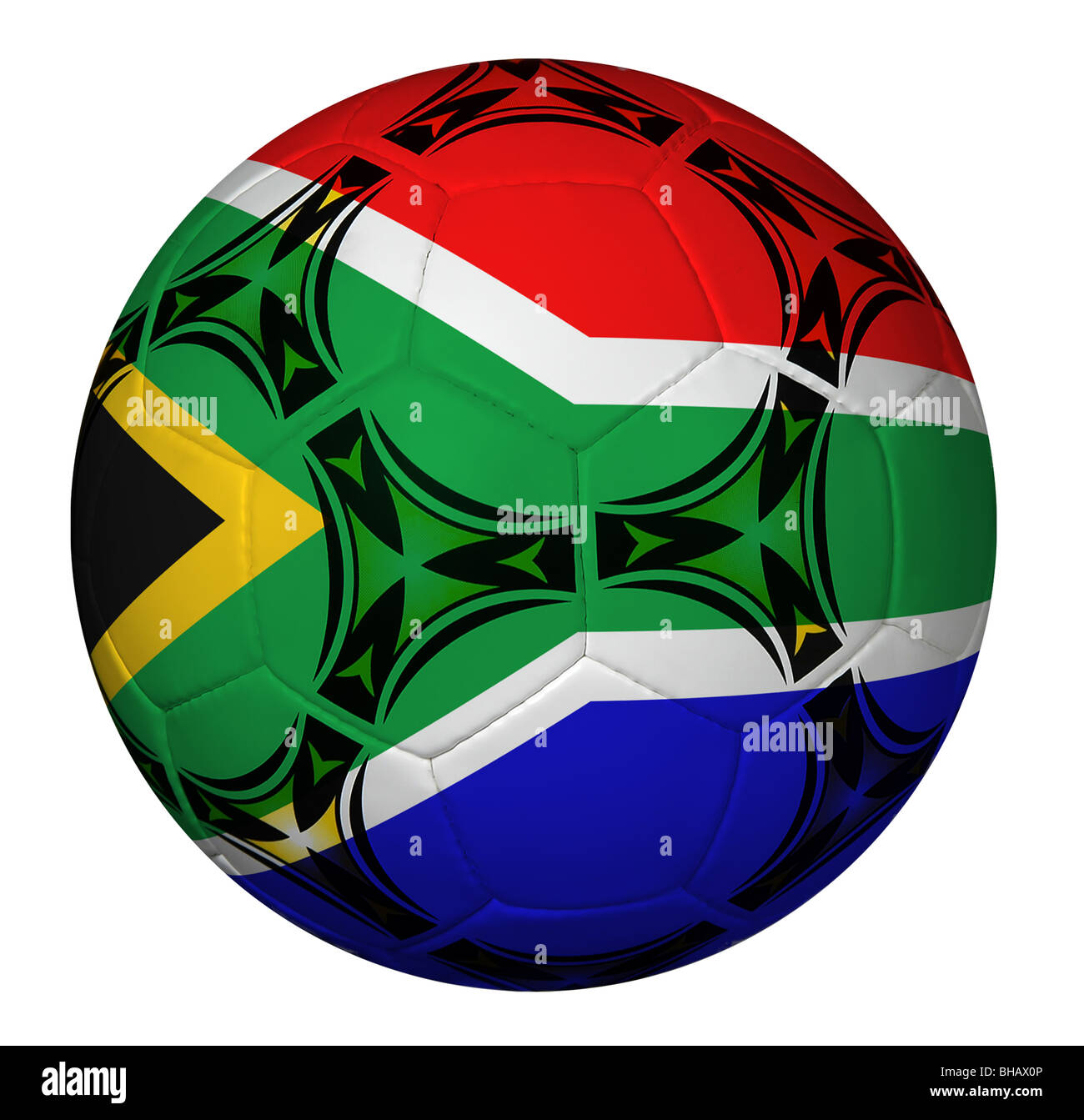 Pallone da calcio con la bandiera del Sud Africa isolate su uno sfondo bianco Foto Stock
