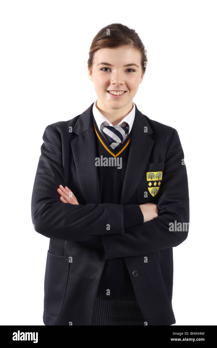 Una ragazza inglese nella sua scuola uniforme Foto stock - Alamy