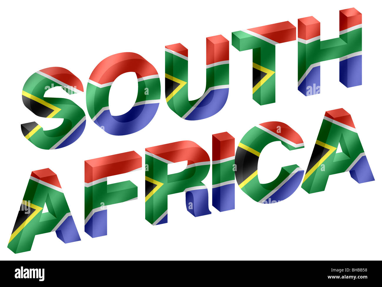 Sud Africa 3D scritte/parole con la bandiera del Sud Africa inset in faccette. Foto Stock
