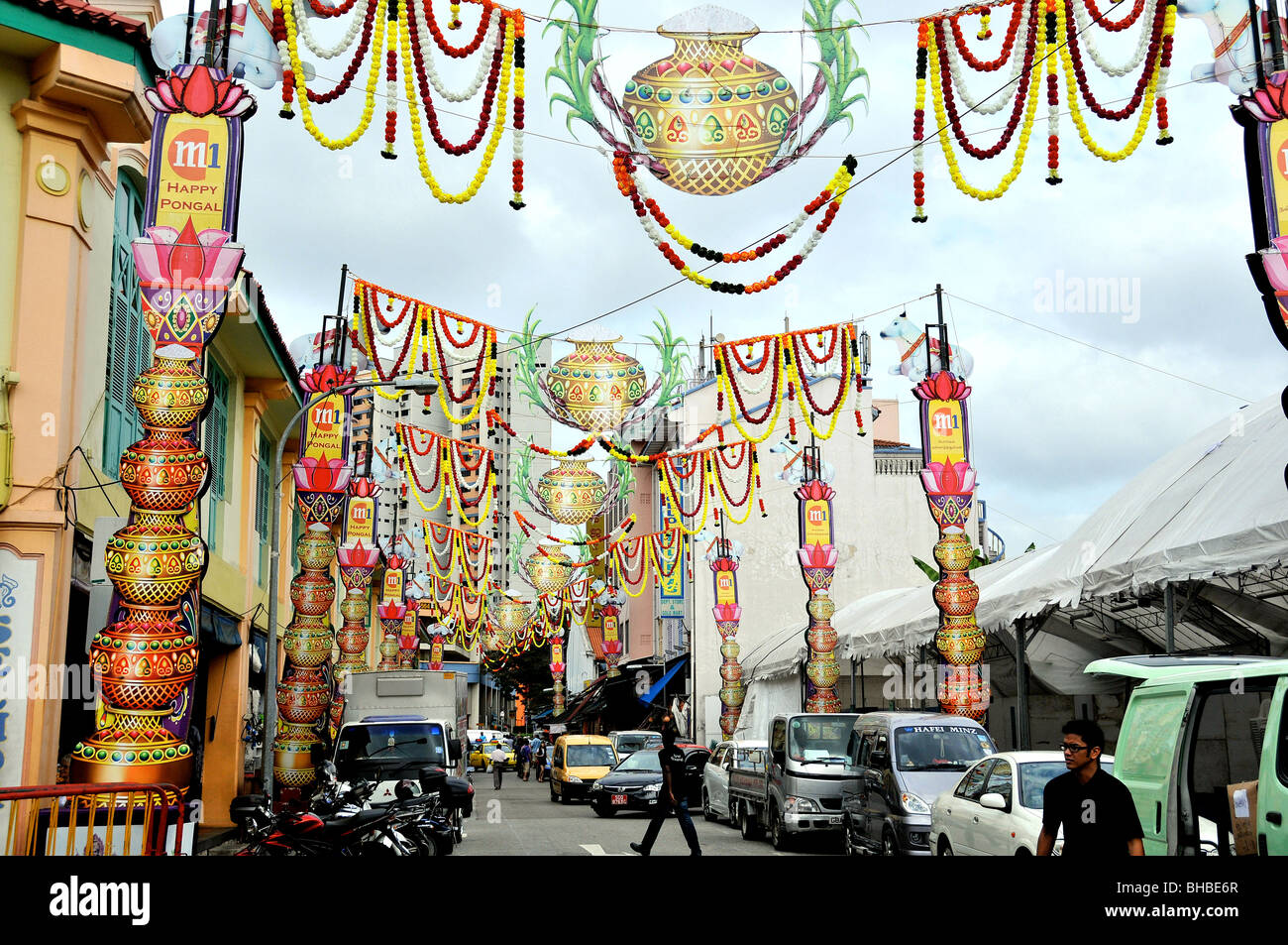 Scena di strada, Little India, Singapore Foto Stock