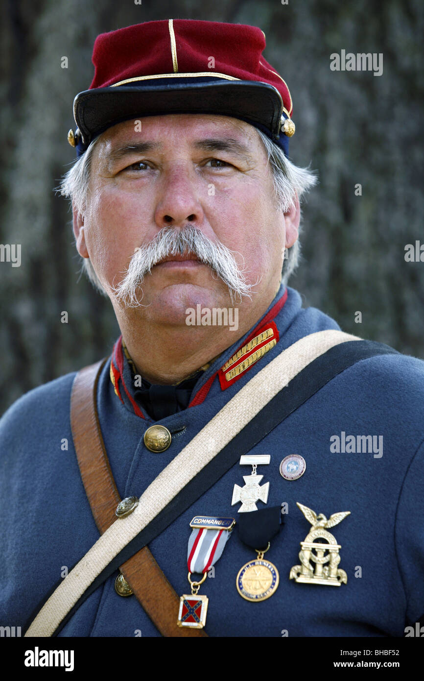 Funzionario confederato, Guerra civile americana Reenactor, Savannah, Georgia, Stati Uniti d'America Foto Stock