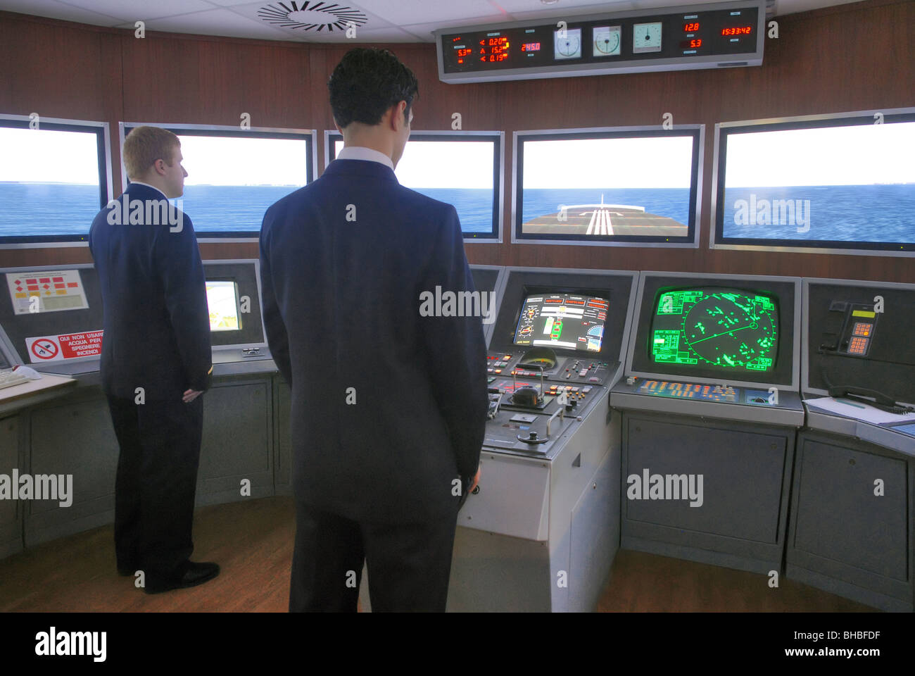 Genova (Italia), Accademia Italiana della Marina mercantile; interno di simulatore elettronico di navigazione Foto Stock