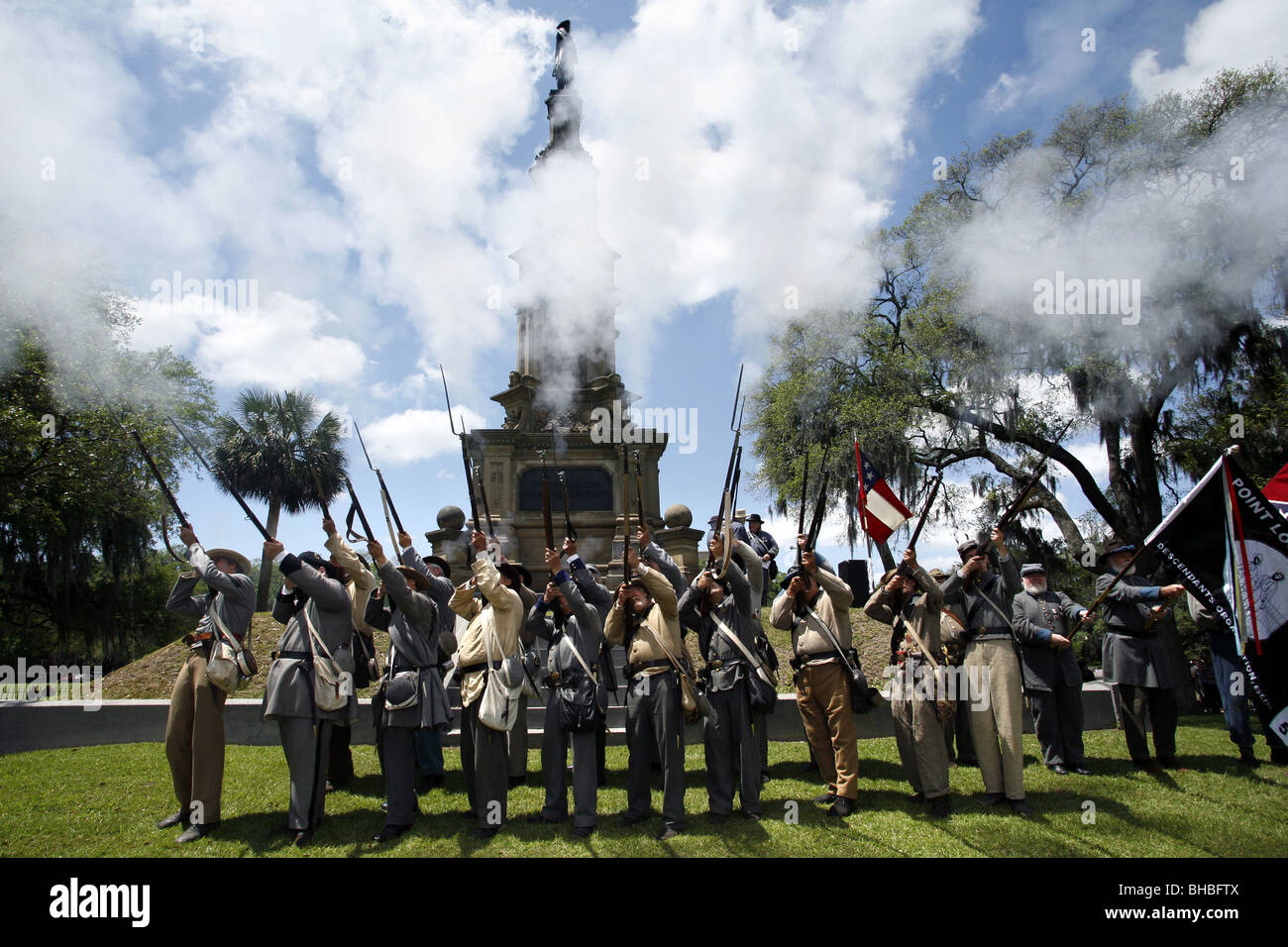 I soldati confederati, Guerra civile americana Reenactors, Savannah, Georgia, Stati Uniti d'America Foto Stock
