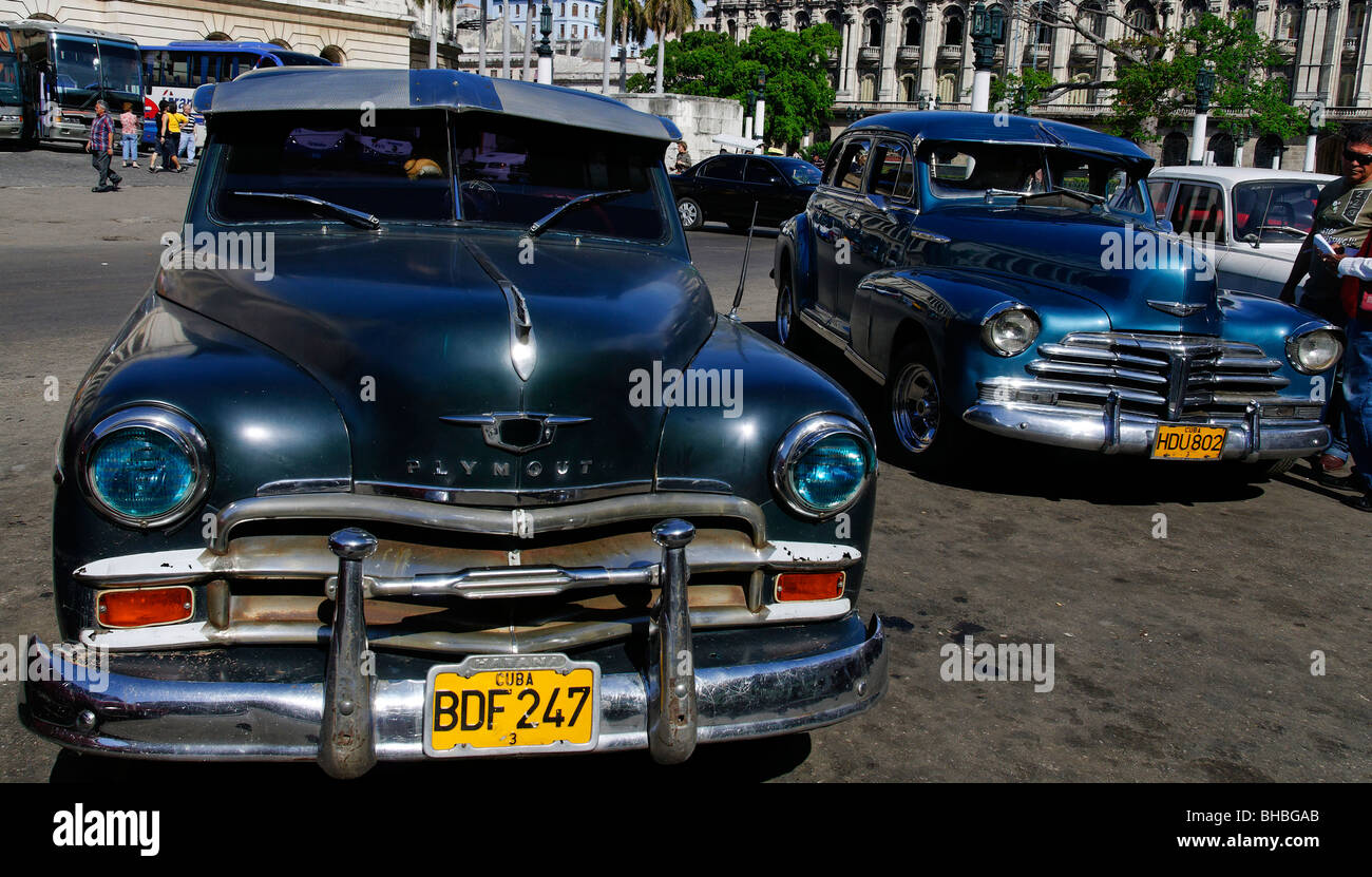 Plymouth & Chevrolet berline, Havana, Cuba Foto Stock