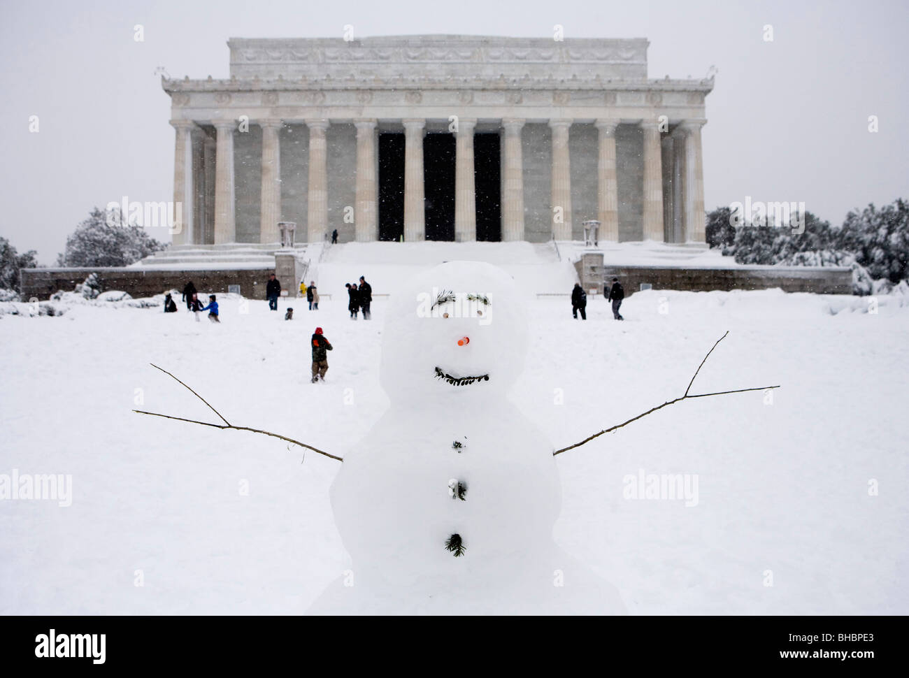 Snow scene del National Mall. Lincoln Memorial. Foto Stock