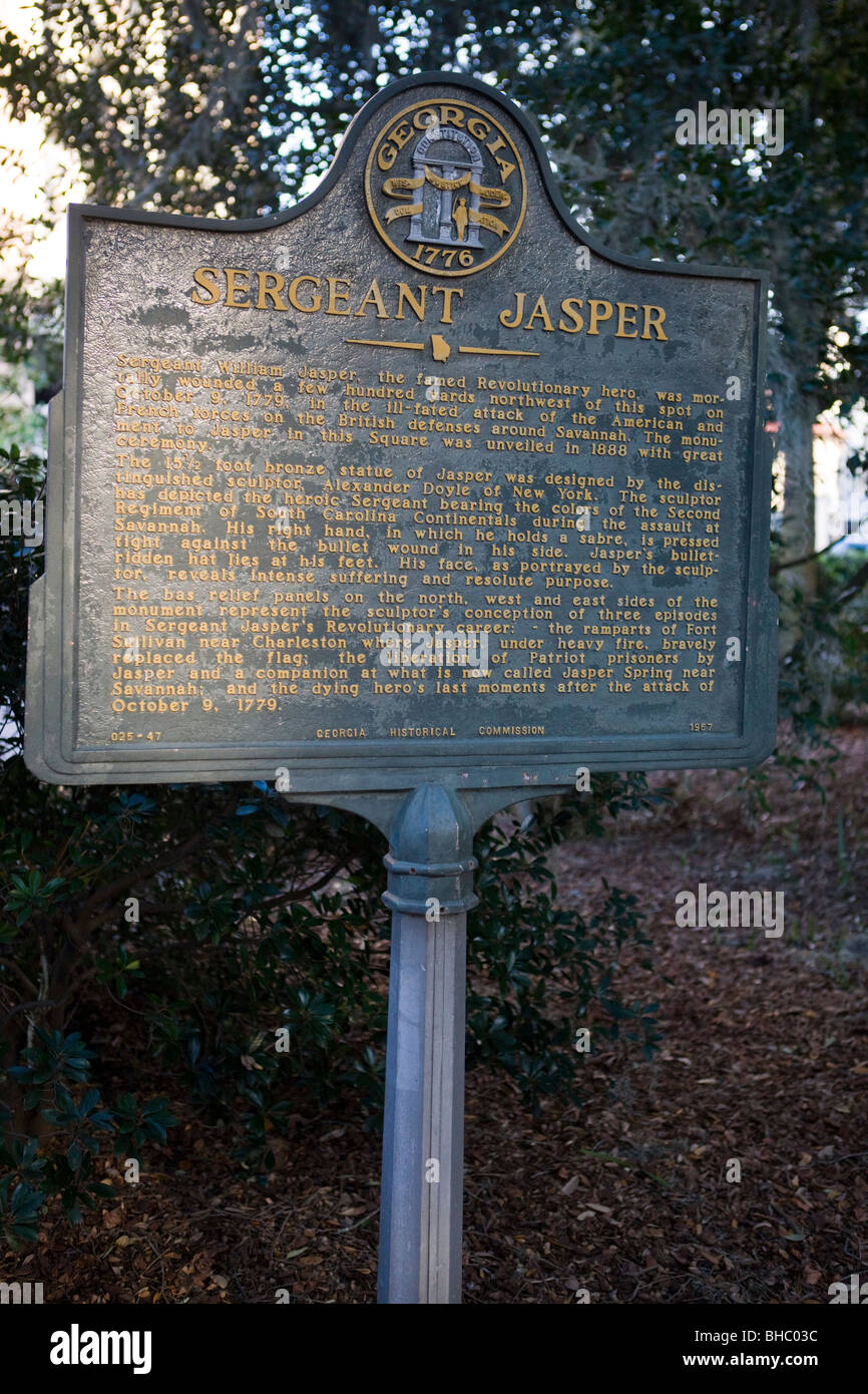 Il sergente William Jasper, il famoso eroe rivoluzionario, è stato ferito a morte a poche centinaia di metri a nord-ovest di questo spot Foto Stock