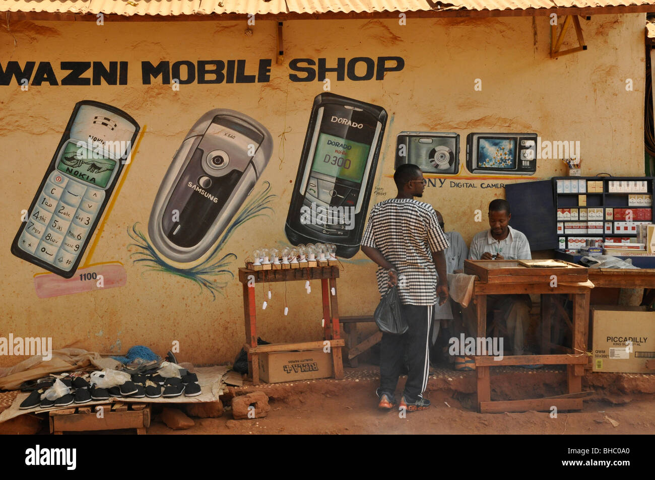 Un sacco di villaggi hanno ora una antenna mobile. gli aiuti allo sviluppo, il Gambia Foto Stock