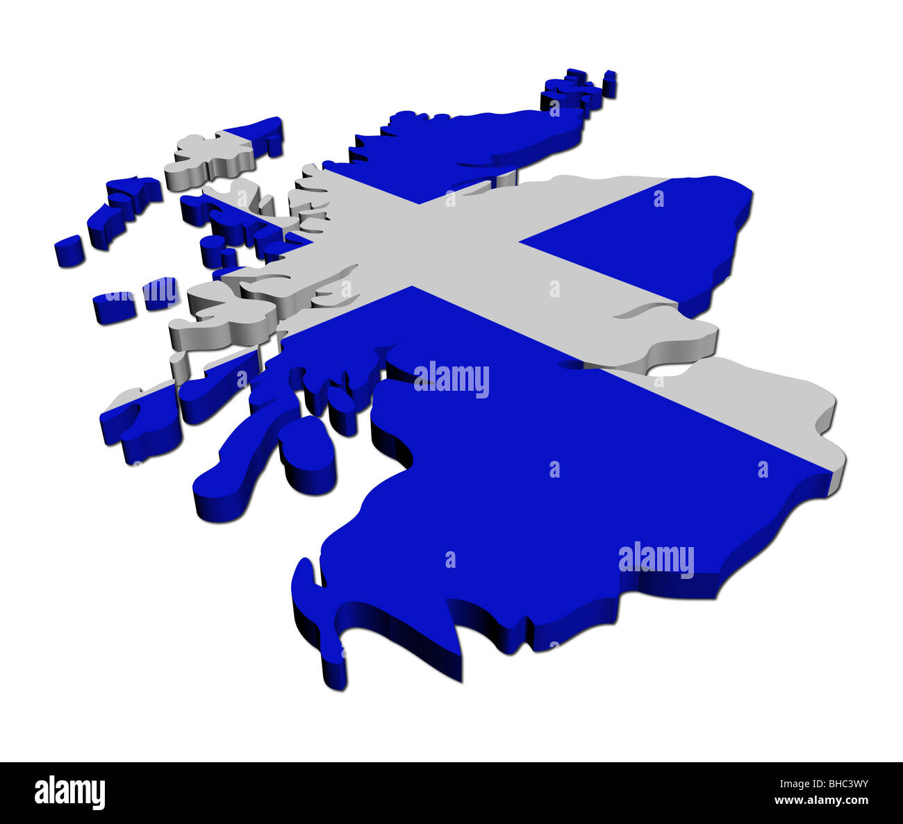Scozia bandiera mappa 3D rendering su bianco illustrazione Foto Stock