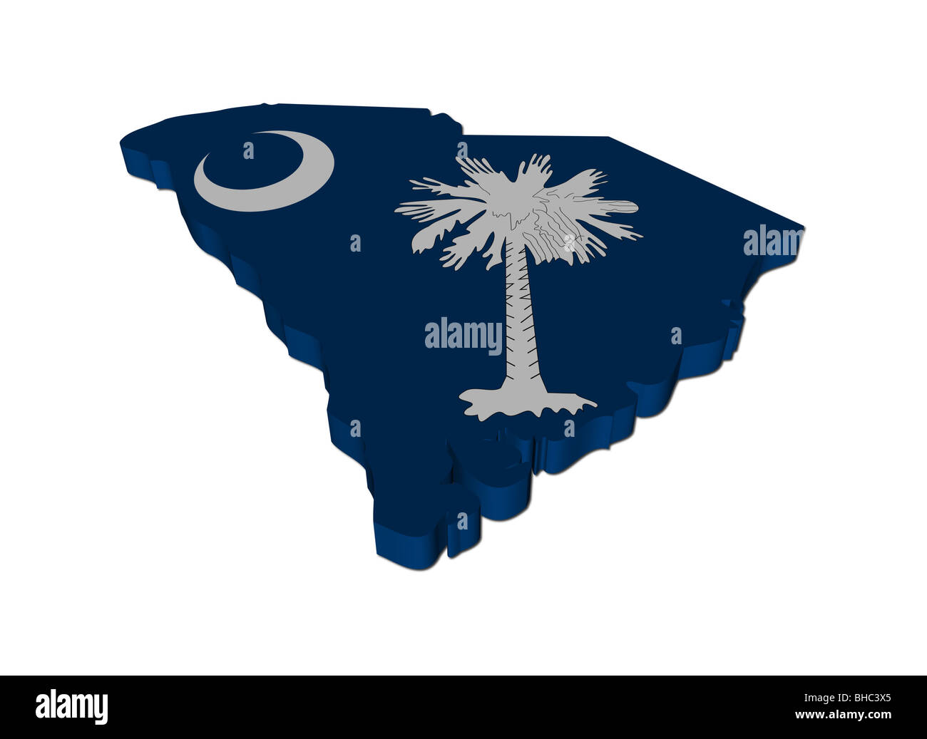 Carolina del Sud bandiera mappa 3D rendering su bianco illustrazione Foto Stock