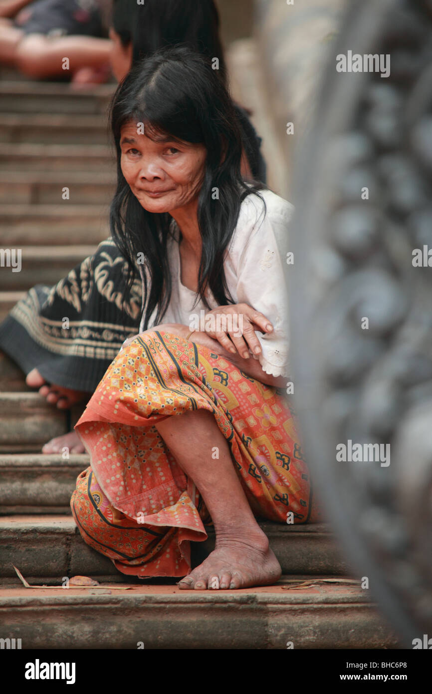 Beggar a Phnom Kulen in Cambogia Foto Stock