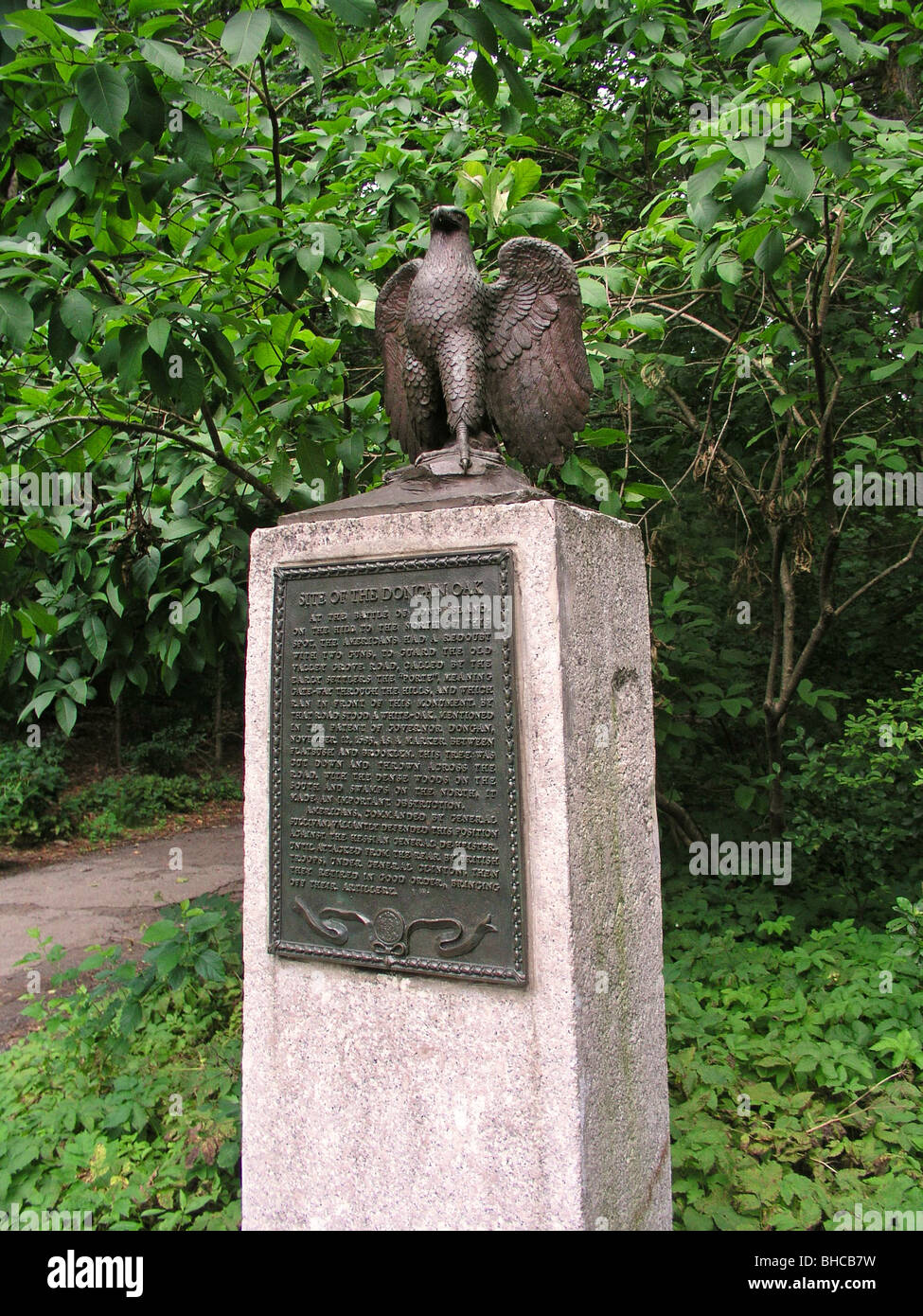 Battaglia di Long Island Dongan monumento di quercia Brooklyn Foto Stock