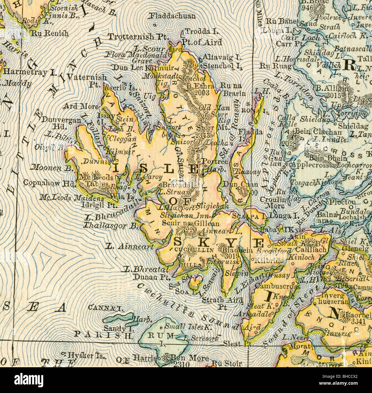Originale vecchia mappa di Isola di Skye da 1884 geografia di un libro di testo Foto Stock