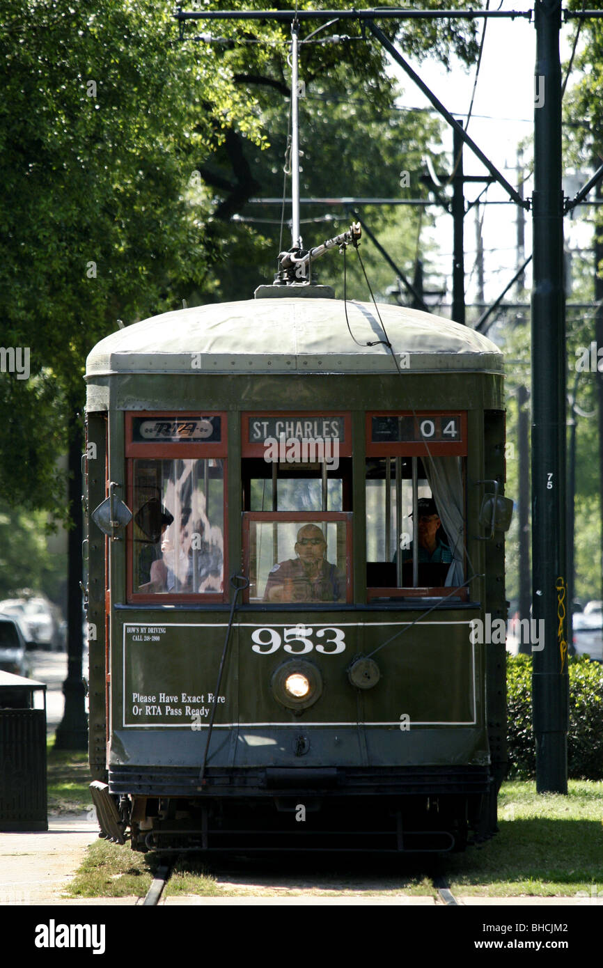 Tram, Saint Charles Avenue, New Orleans, Louisiana, Stati Uniti d'America Foto Stock