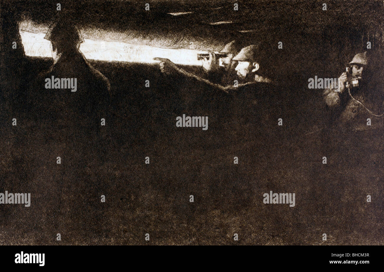 Un posto di osservazione sul fronte occidentale durante la Prima Guerra Mondiale. Da Foto Stock