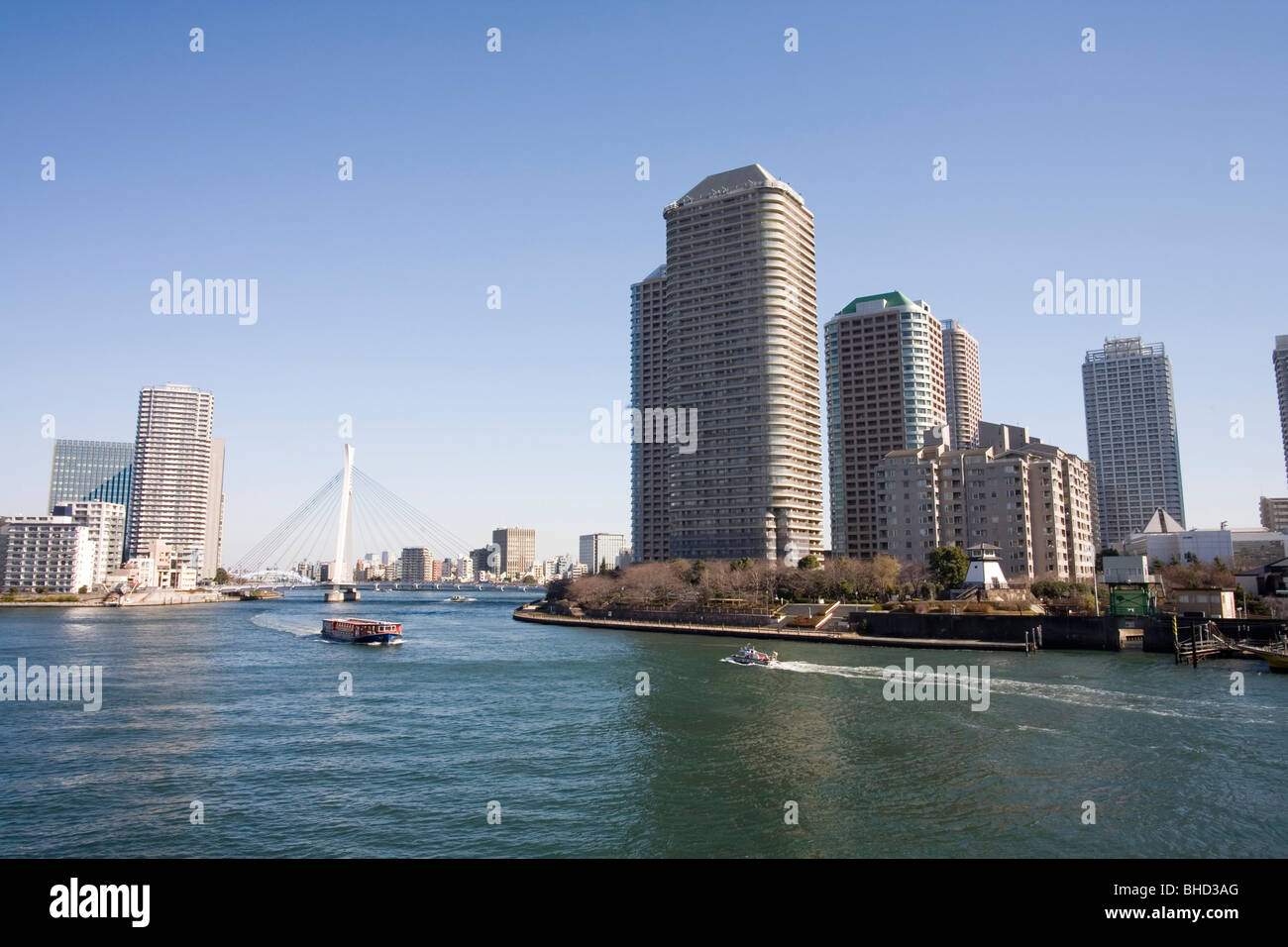 Crociere sul fiume Sumida. Chuo-ku, Prefettura di Tokyo, Giappone Foto Stock