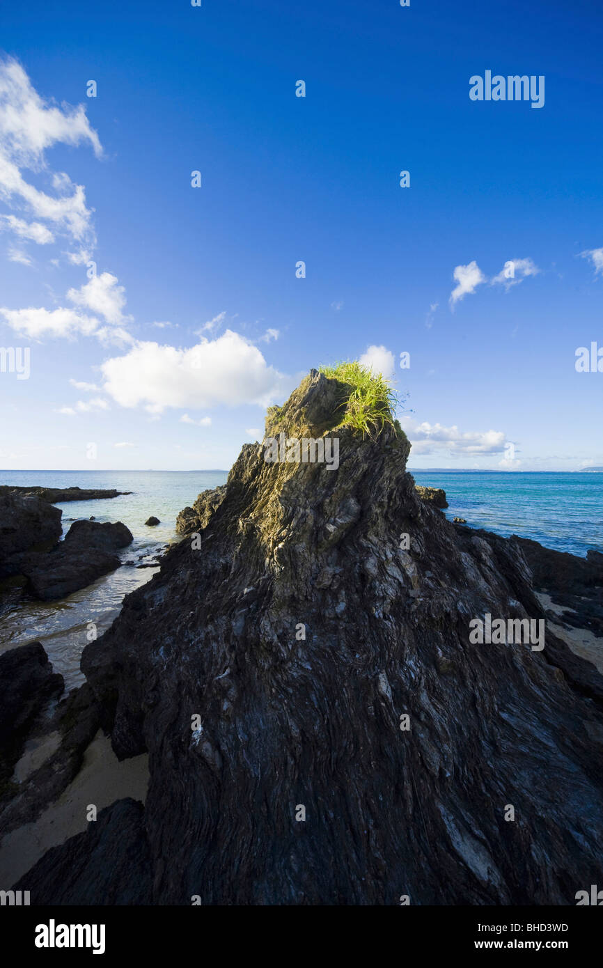 Formazione di roccia sulla spiaggia, Onna-figlio, Prefettura di Okinawa, in Giappone Foto Stock