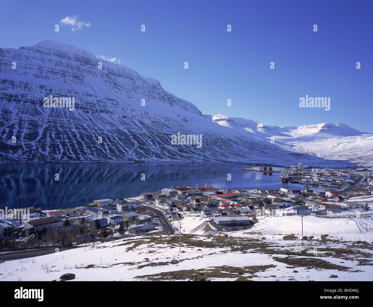 Inverno, Eskifjordur, Islanda Foto Stock