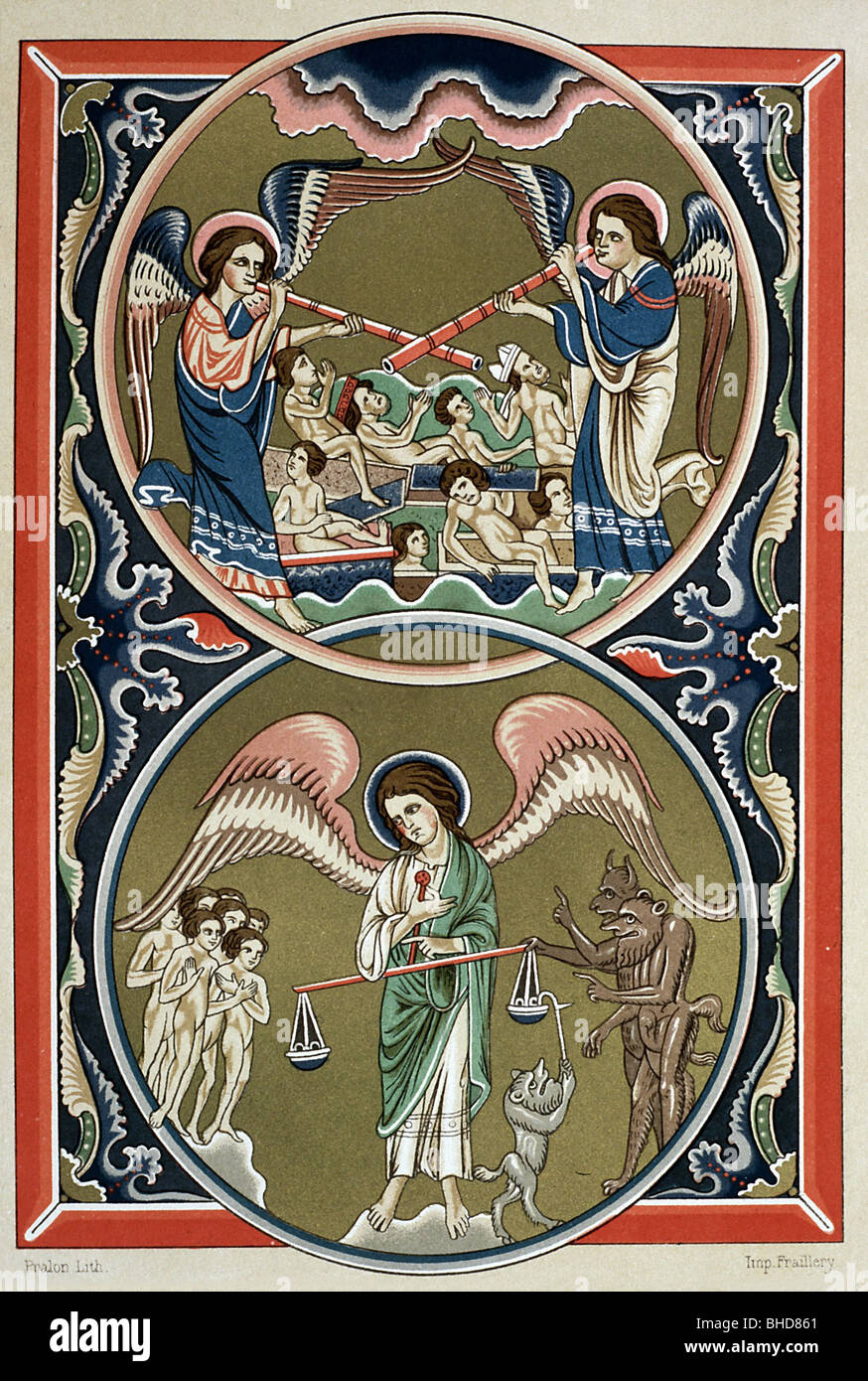 Belle arti, l'arte religiosa, della risurrezione dei morti e la pesatura delle anime, il giorno del giudizio, miniatura, Salterio di San Louis, 12 Foto Stock