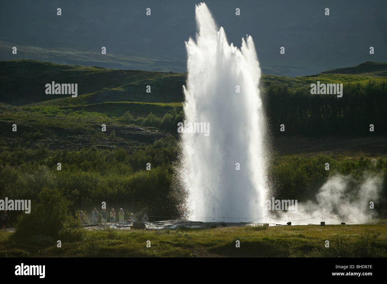 Strokkur Geyser che erutta, Islanda Foto Stock