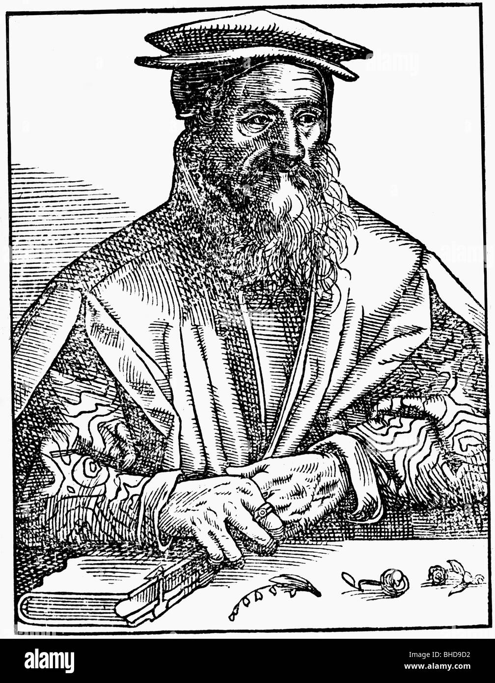 Gesner, Konrad, 26.3.1516 - 13.12.1565, scienziato naturale svizzero, a mezza lunghezza, da 'Icones, Imagines Virorum Illustrum', di Nicolaus Reussner, Strasburgo, 1590, Foto Stock