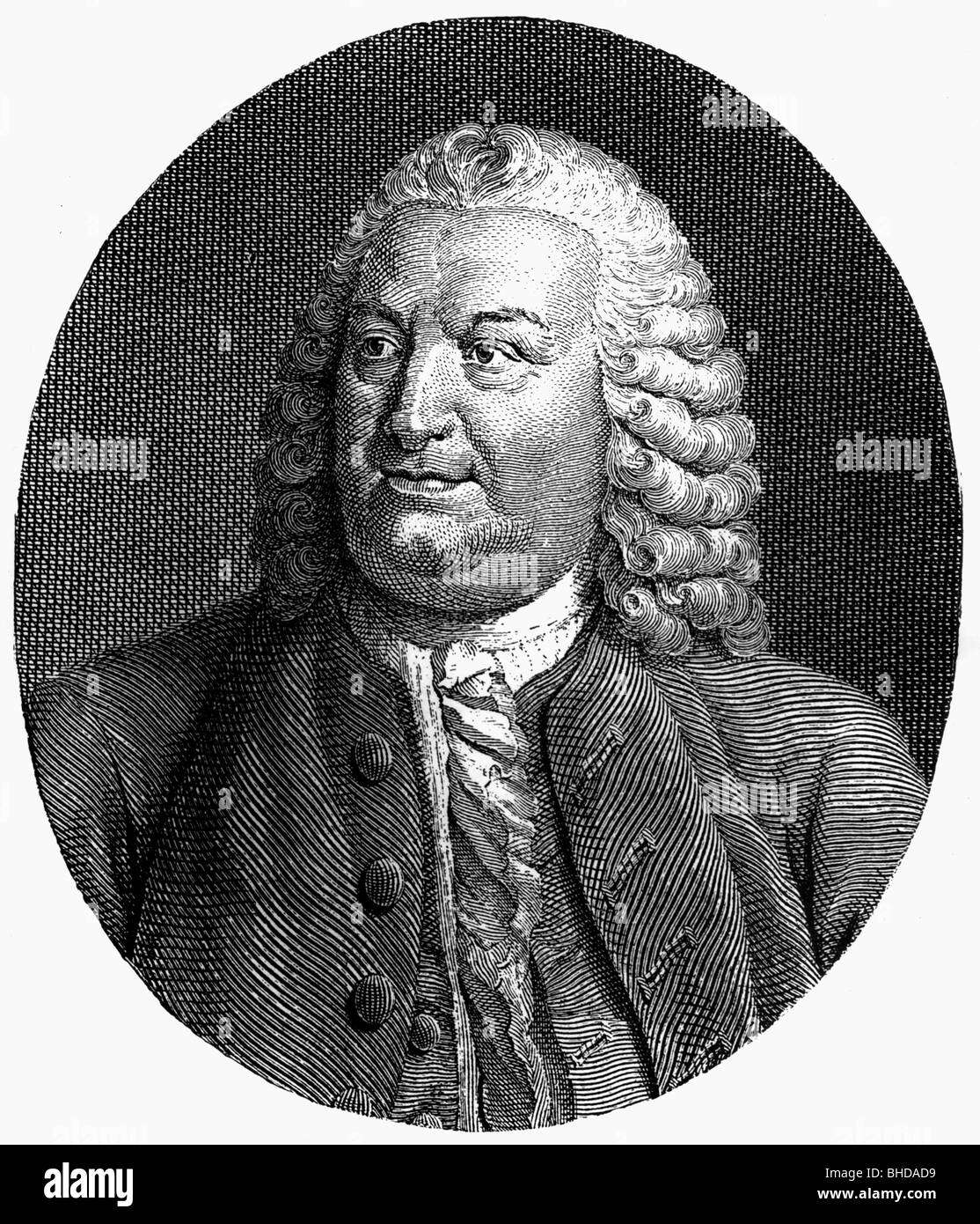 Haller, Albrecht, 16.10.1708 - 12.12.1777, medico tedesco, scienziato naturale, poeta, ritratto, incisione su rame di Johann Friedrich Bause (1738 - 1814), dopo la verniciatura da Sigmund Freudenberger (1745 - 1801), XVIII secolo, artista del diritto d'autore non deve essere cancellata Foto Stock