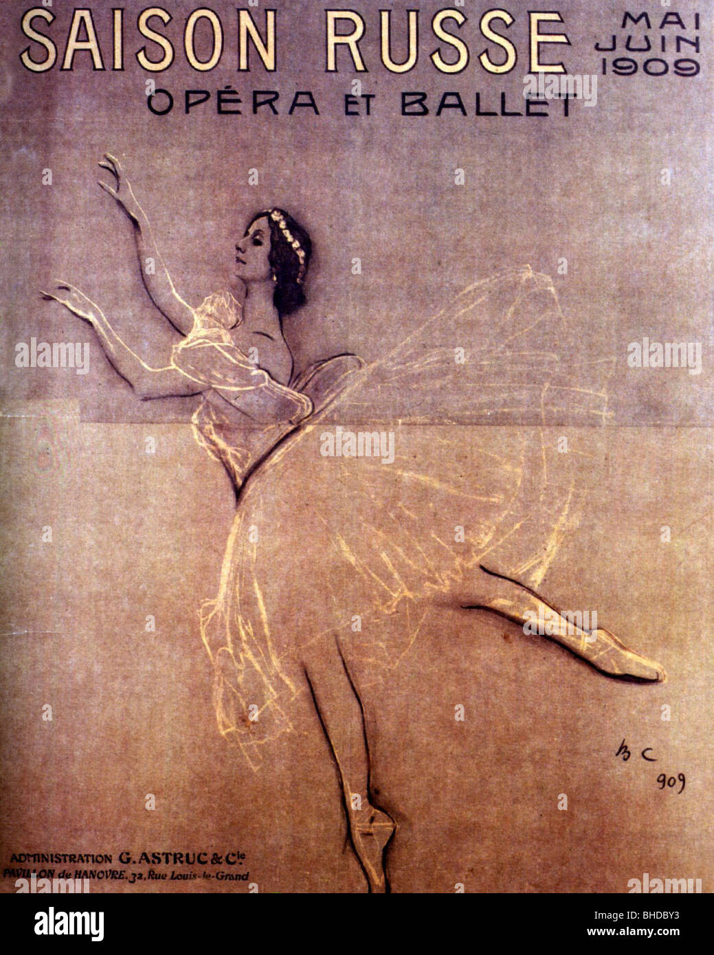 Pavlova, Anna, 12.2.1881 - 23.1.1931, ballerina russa, poster di Valentin Serov, pubblicità per balletto russo, Parigi 1909, Foto Stock