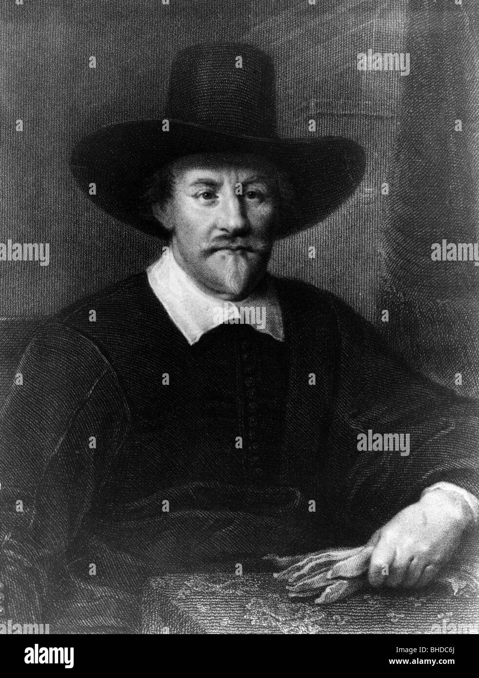 Grotius, Hugo,10.4.1583 - 28.8.1645, giurista olandese, teologo, politico, a mezza lunghezza e acciaio, incisione del XIX secolo, dopo la verniciatura di M. Mierevelt, artista del diritto d'autore non deve essere cancellata Foto Stock