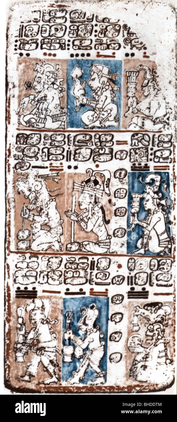 Calendario, Maya, calendarium astronomico mitologico, stampa a colori, astronomico, astronomico, astronomico, medievale, medievale, America centrale, scienza, storica, storica, popolare, Foto Stock