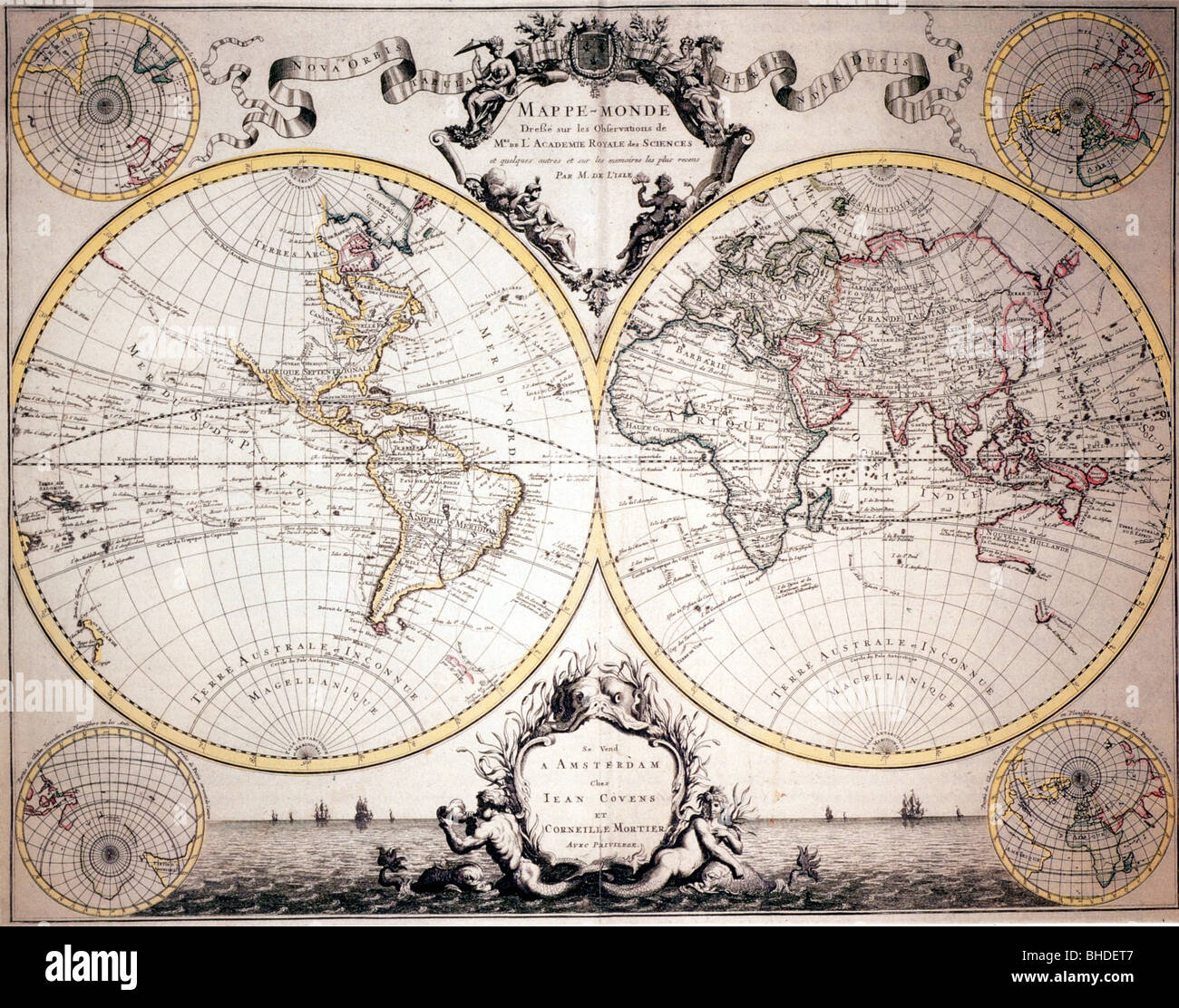 Cartografia, mappe del mondo, mappa di Guillaume Delisle, 'Atlas Nouveau', Amsterdam, 1730, , Foto Stock