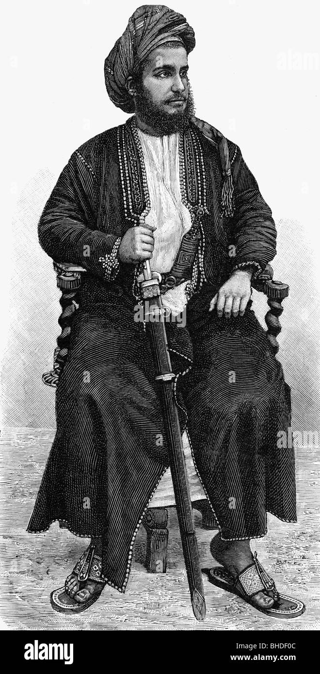 Khalid bin Barghash di Zanzibar, circa 1900, pretendente al trono, mezza lunghezza, incisione in legno, seduto su sedia, Foto Stock