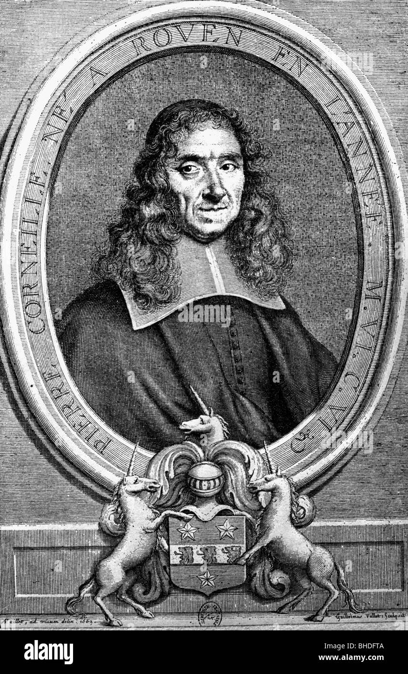 Corneille, Pierre, 6.6.1606 - 1.10.1684, poeta francese, ritratto, contemporanea incisione su rame, artista del diritto d'autore non deve essere cancellata Foto Stock