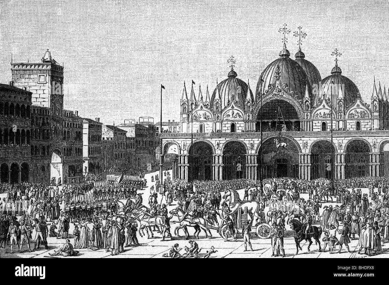Geografia / viaggio, Italia, Venezia, eventi, privazione degli antichi cavalli dalla Cattedrale di San Marco da parte dei francesi, 1797, Foto Stock