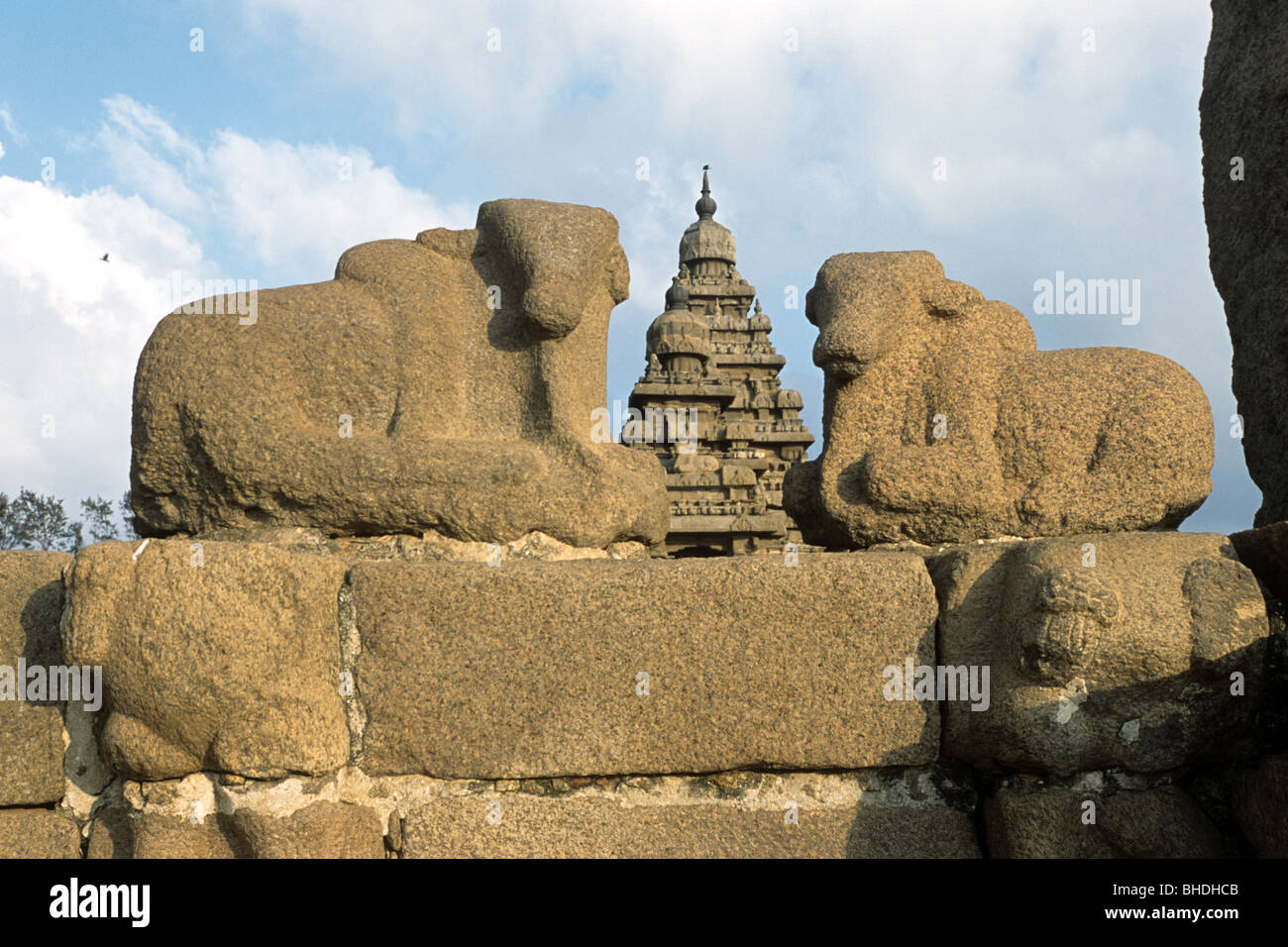 Shore tempio di Mahabalipuram;Mamallapuram vicino a Chennai, Tamil Nadu. Patrimonio mondiale Unesco sito. Foto Stock