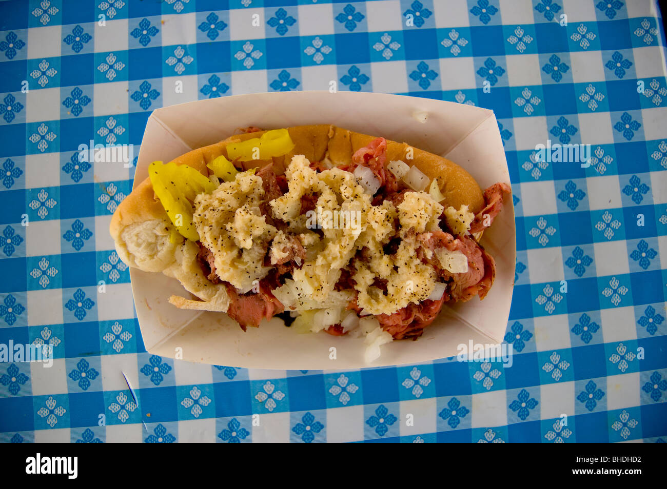 Un Philly cheese steak a County Fair di Allentown, PA. Foto Stock