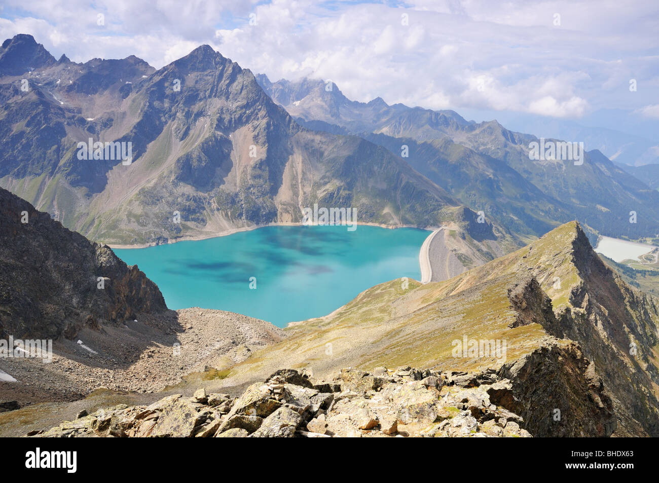 Un serbatoio di acqua in Kuhtai Foto Stock