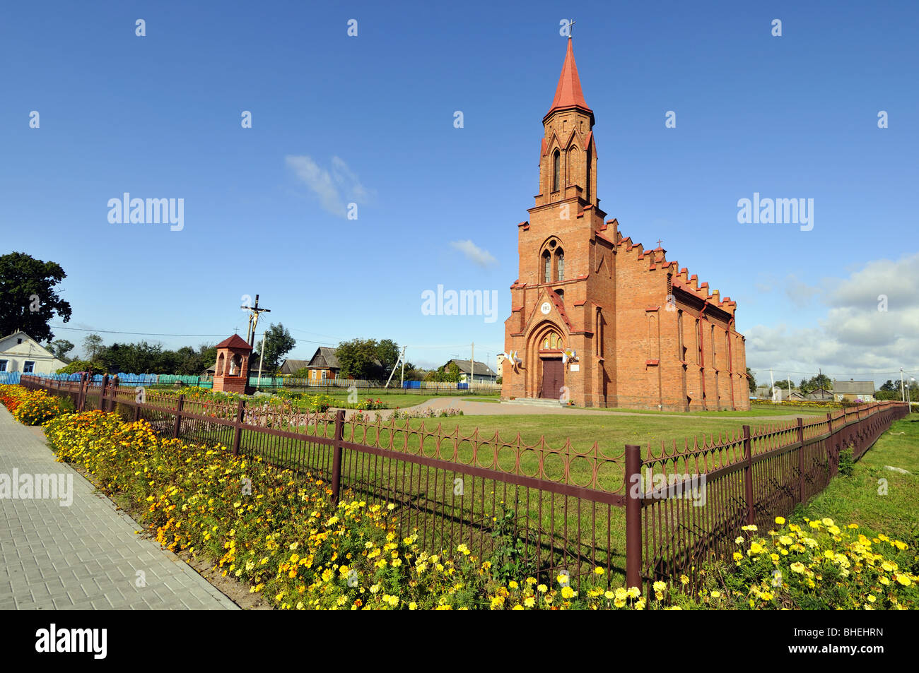 Vista della cattedrale di Catolic, Bielorussia Foto Stock