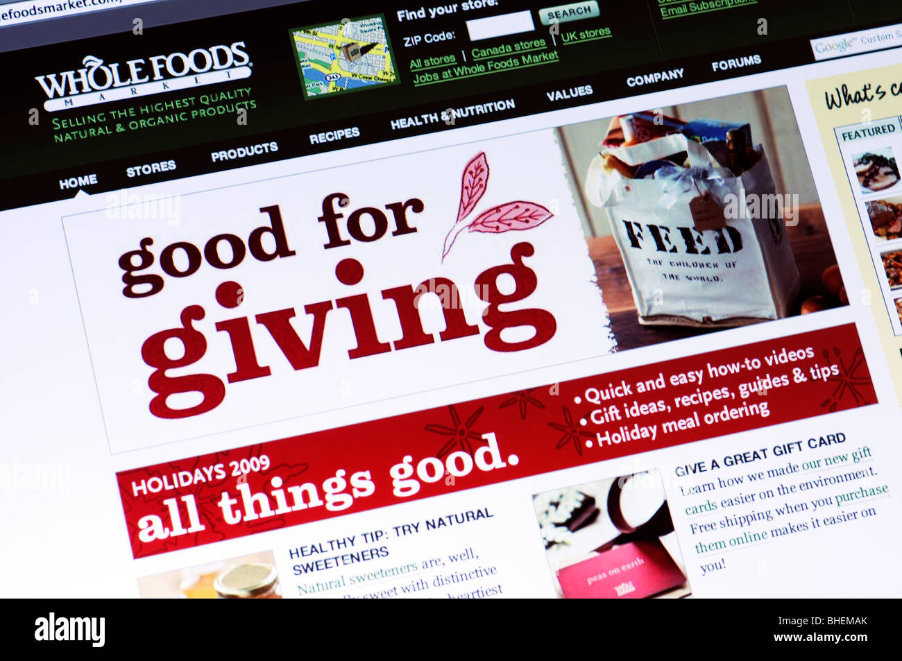 Whole Foods supermercato sito web Foto Stock