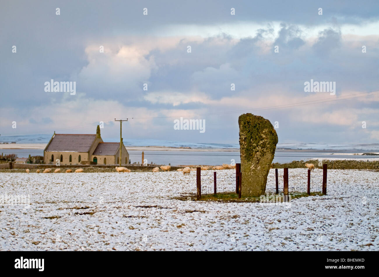 Il Neolitico antico Watchstone vicino Maeshowe Stenness Isole Orcadi Scozia 5887 SCO Foto Stock