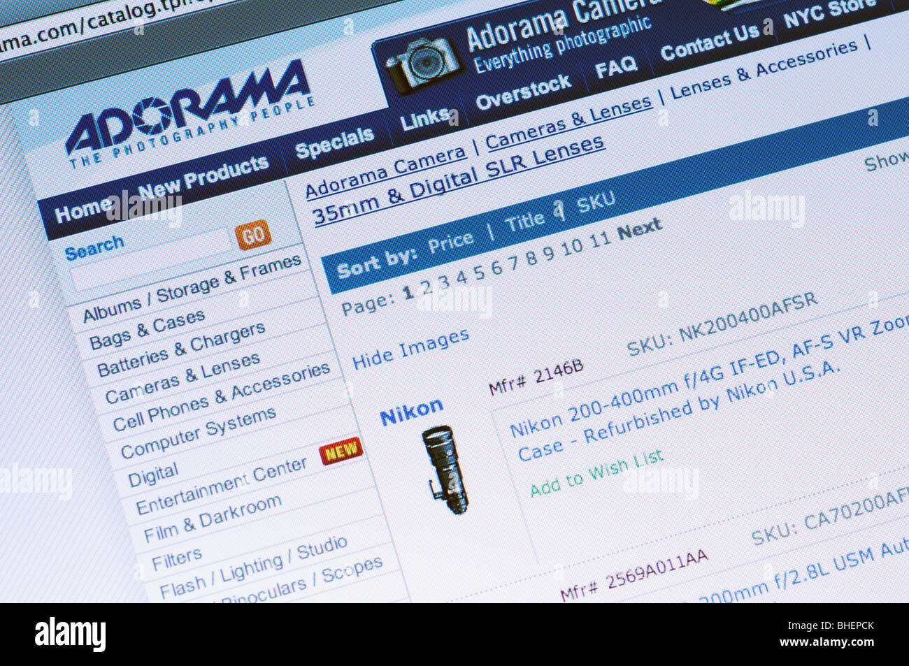 Adorama - fotografo il sito Web dei materiali di consumo Foto Stock