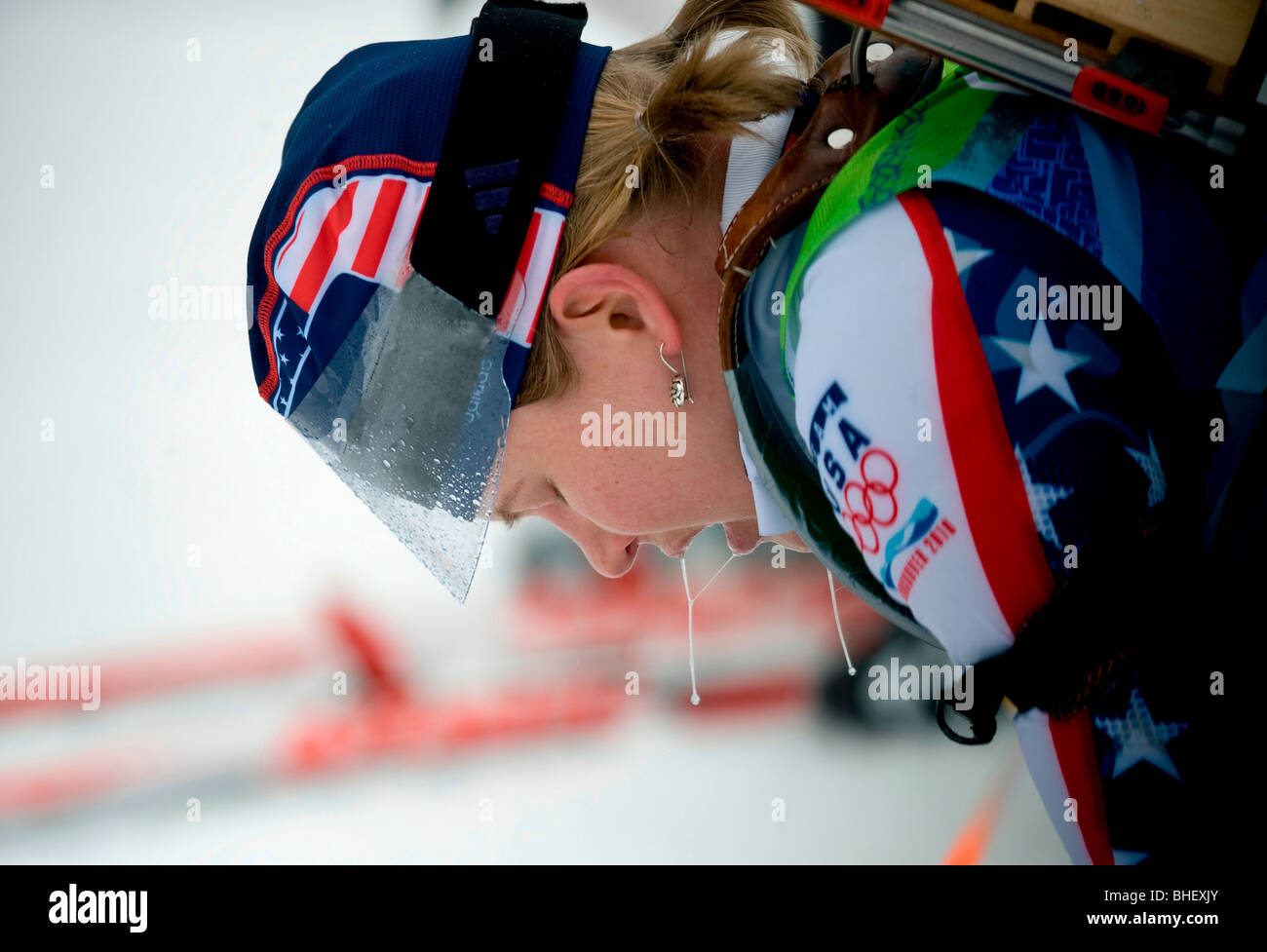 Haley Johnson degli Stati Uniti durante le gare di Biathlon per donna 7.5K Sprint di Whistler Olympic Park Foto Stock