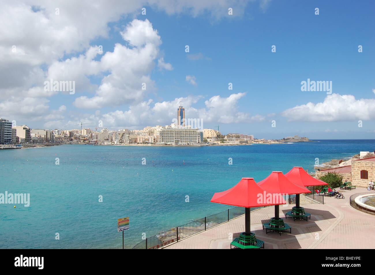 Vista su Balluta e St Julians bay. Foto Stock