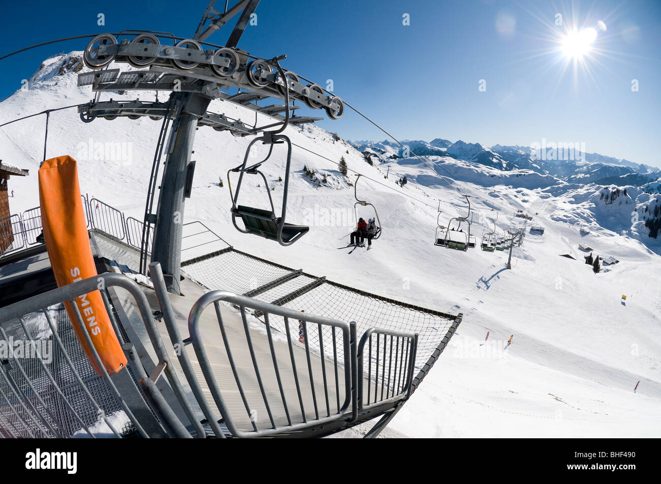 Sedia di sci della stazione di sollevamento, Kitzbuhel, Austria Foto Stock