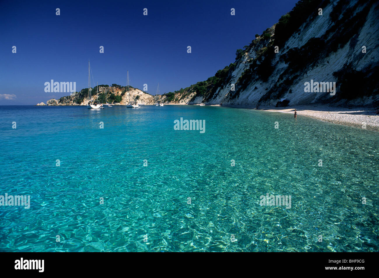 Grecia, Isole Ionie, Itaca, spiaggia di Gidaki, acqua di mare Foto Stock