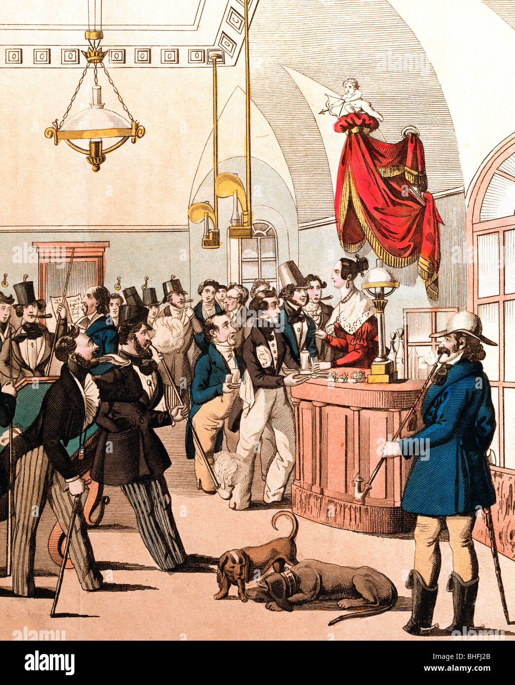 Caricatura, caricatura politica, "scena di Vienna", incisione colorata di Andreas Geiger, dopo disegno di Schoeller, illustrazione di Wiener Theatrezeitung, Austria, circa 1845, Foto Stock